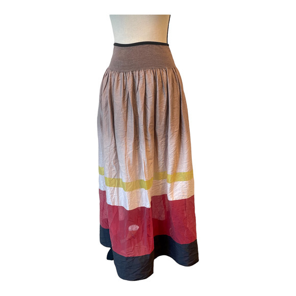 Anthropologie Dresses & Skirts - Maple Anthropologie Womens Brown Red Black Colorblock Long Full Skirt Sz XS